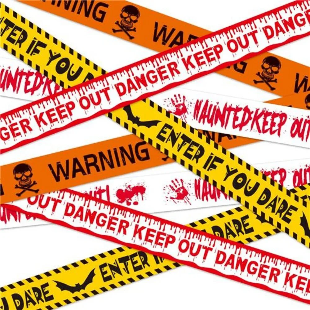 4Pcs Halloween Decorations Caution Fright Tape Bundle, Scary Caution Roll